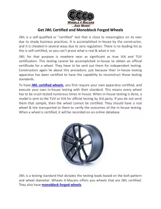 JWL Certified Wheels
