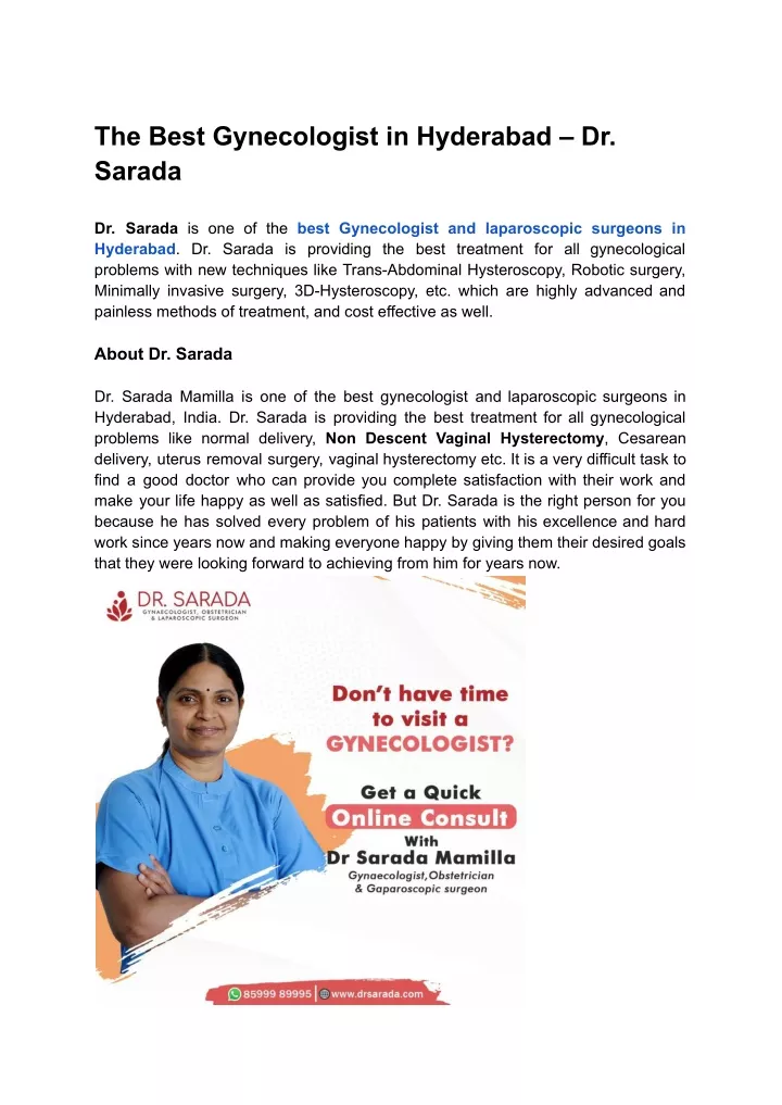 the best gynecologist in hyderabad dr sarada