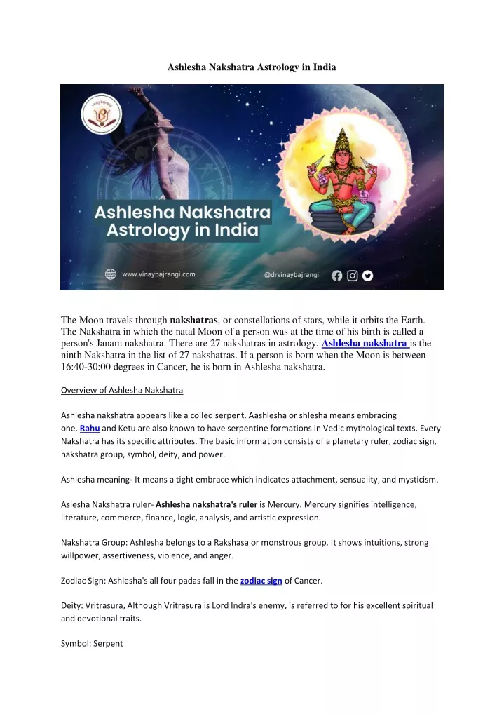 ashlesha nakshatra astrology in india