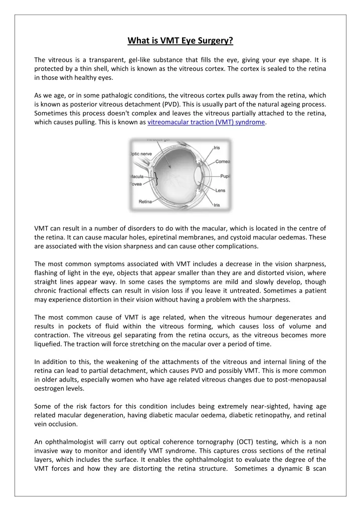 what is vmt eye surgery