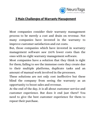 3 Main Challenges of Warranty Management