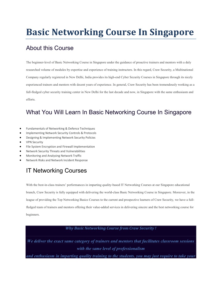 basic networking course in singapore