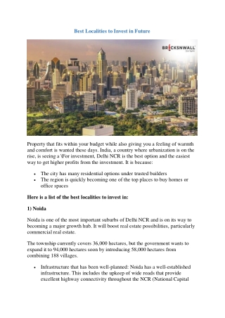 best localities to invest in future