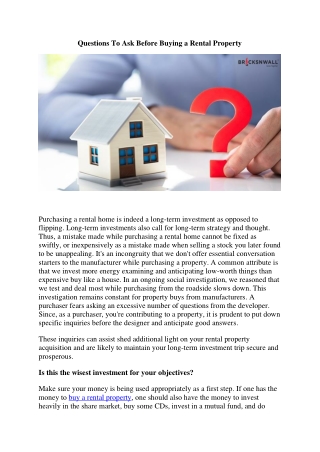 Questions To Ask Before Buying a Rental Property