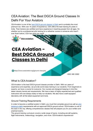CEA Aviation_ The Best DGCA Ground Classes In Delhi For Your Aviators