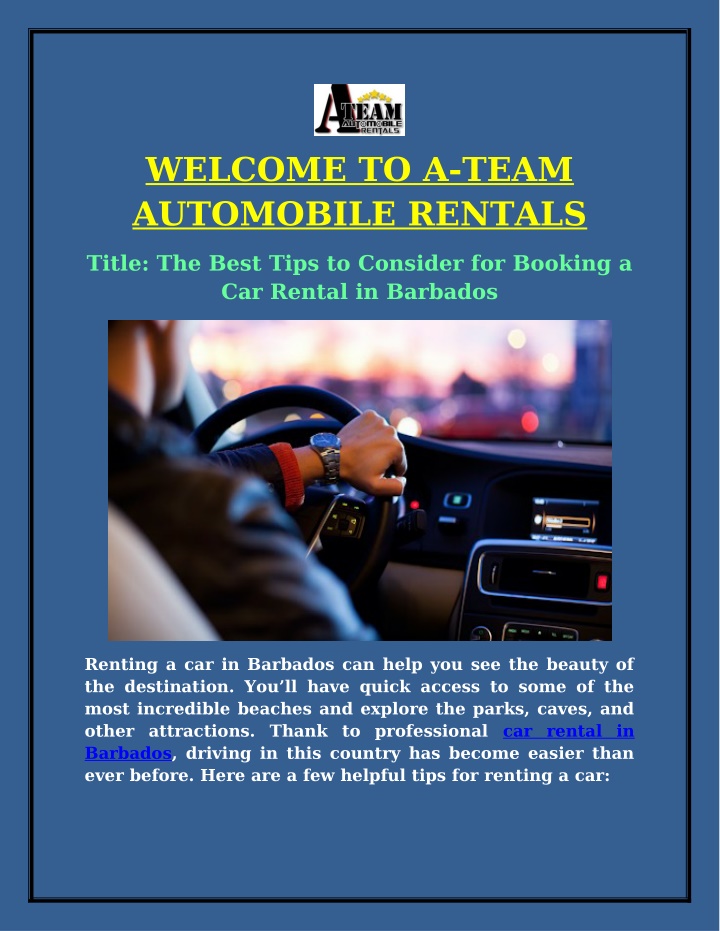 welcome to a team automobile rentals