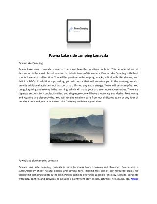Pawna Lake Luxury Camping Lonavala | Pawna Camping