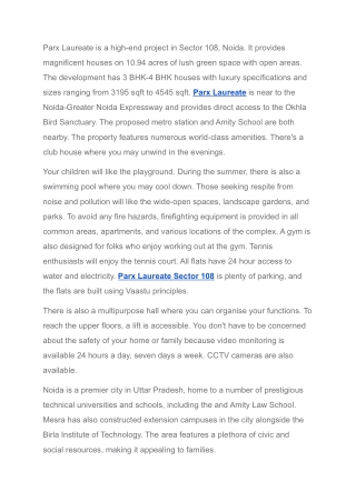 parx laureate is a high end project in sector