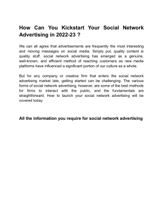 How Can You Kickstart Your Social Network Advertising in 2022-23 ?