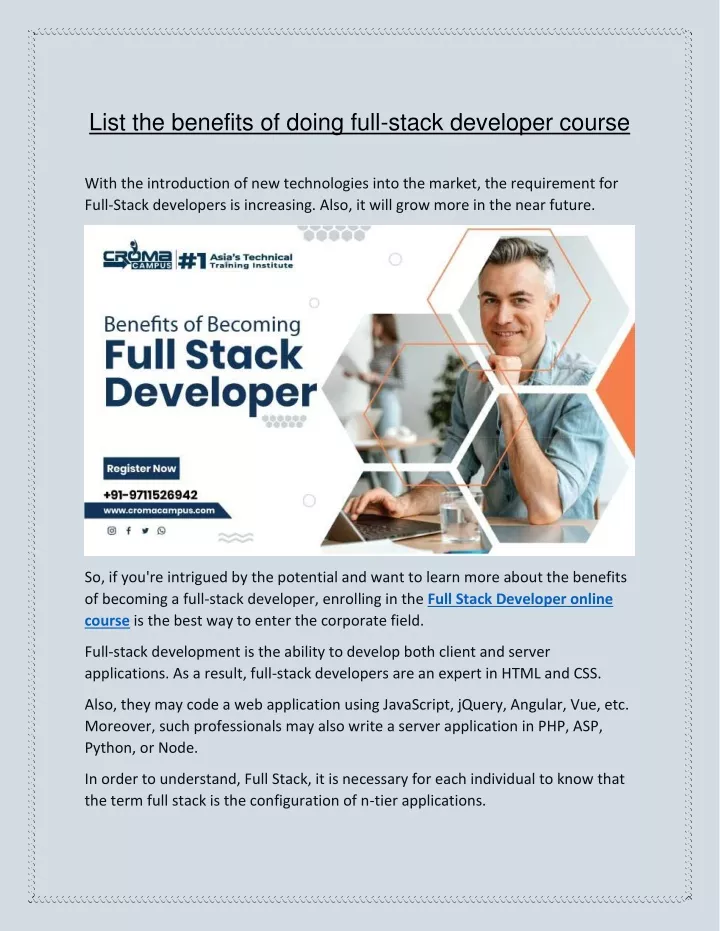 list the benefits of doing full stack developer