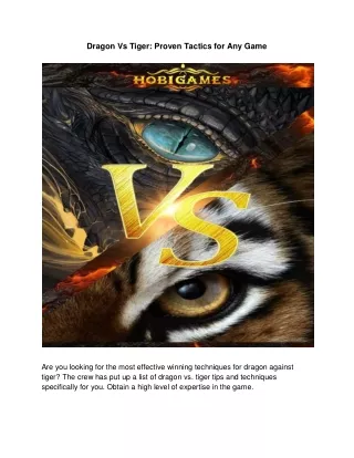 Dragon Vs Tiger_ Proven Tactics for Any Game
