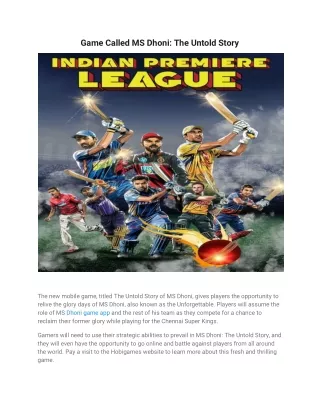 Game Called MS Dhoni The Untold Story