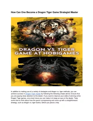 How Can One Become a Dragon Tiger Game Strategist Master
