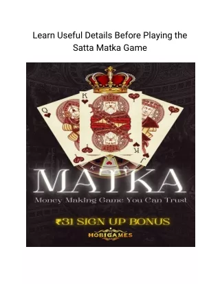 Learn Useful Details Before Playing the Satta Matka Game