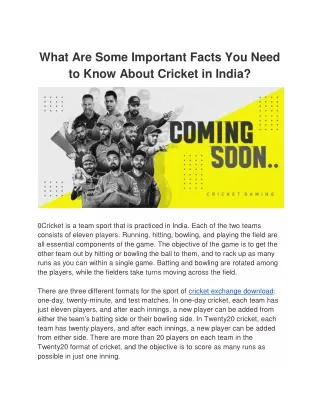 What Are Some Important Facts You Need to Know About Cricket in India