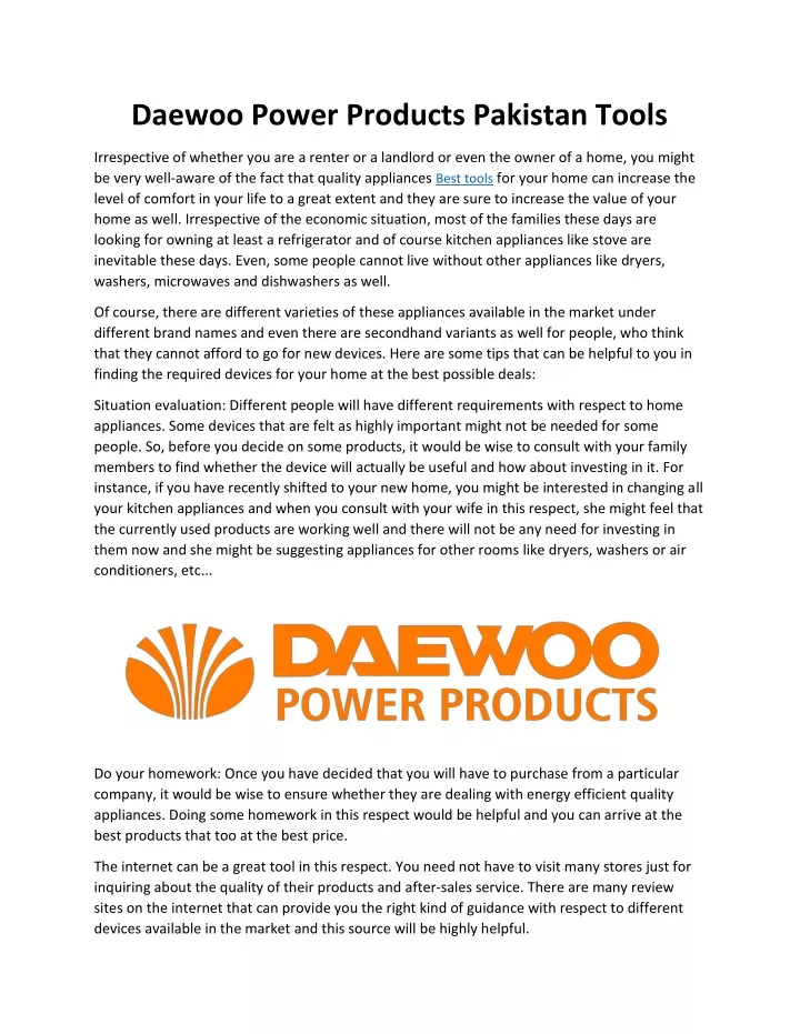 daewoo power products pakistan tools