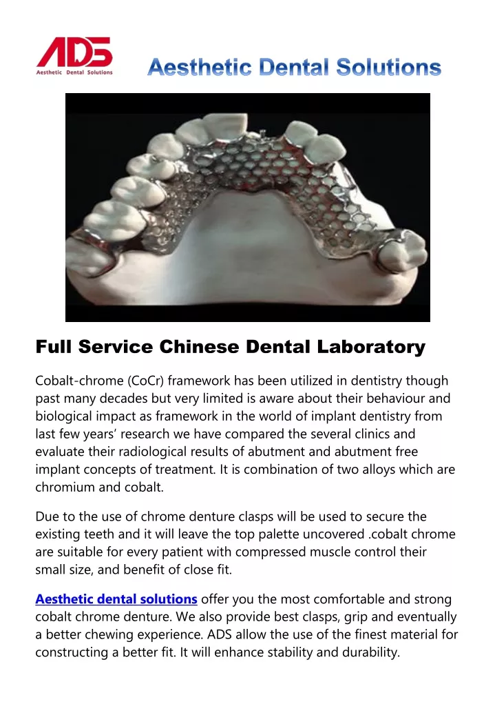 full service chinese dental laboratory cobalt