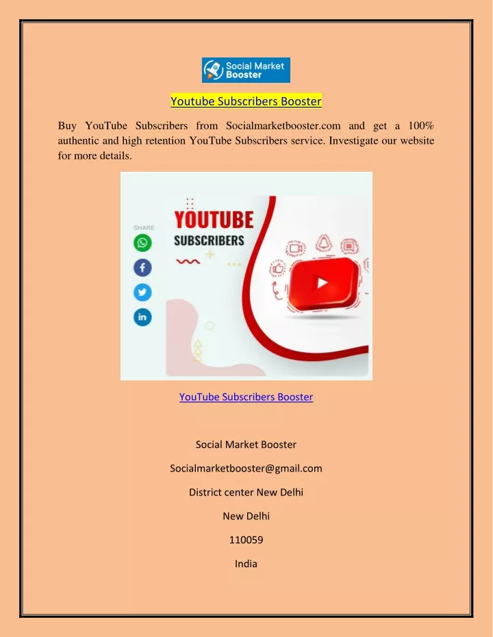 PPT - Youtube Subscribers Booster Socialmarketbooster PowerPoint ...