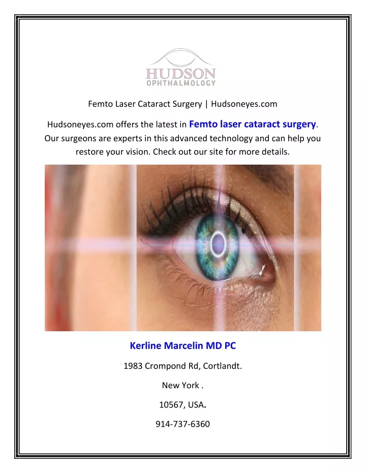 femto laser cataract surgery hudsoneyes com