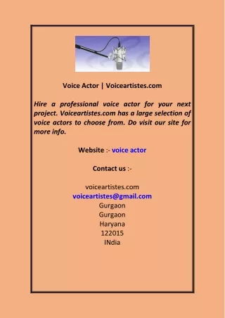 Voice Actor | Voiceartistes.com