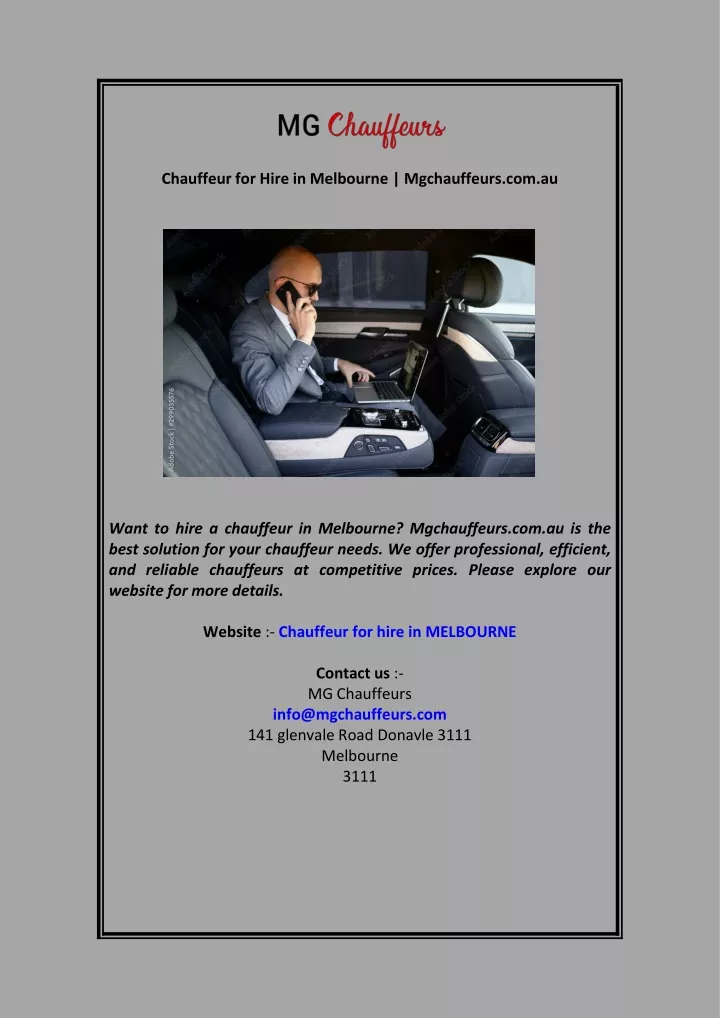 chauffeur for hire in melbourne mgchauffeurs