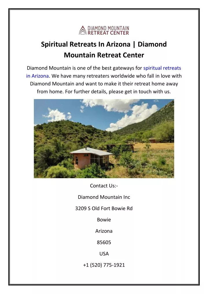 spiritual retreats in arizona diamond mountain