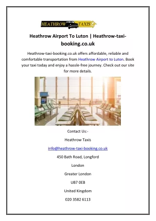 Heathrow Airport To Luton | Heathrow-taxi-booking.co.uk