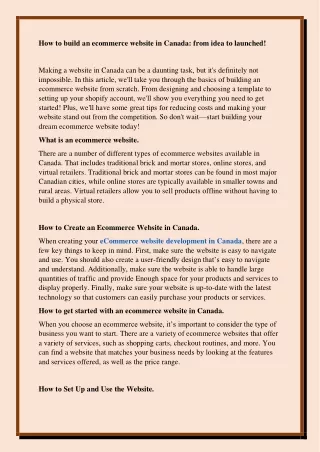 how to build an ecommerce website in canada from