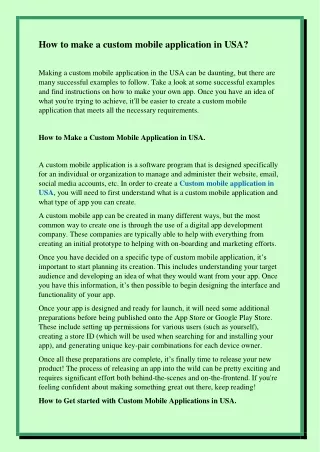 how to make a custom mobile application in usa