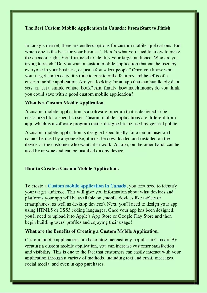 the best custom mobile application in canada from