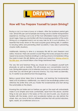 How will You Prepare Yourself to Learn Driving