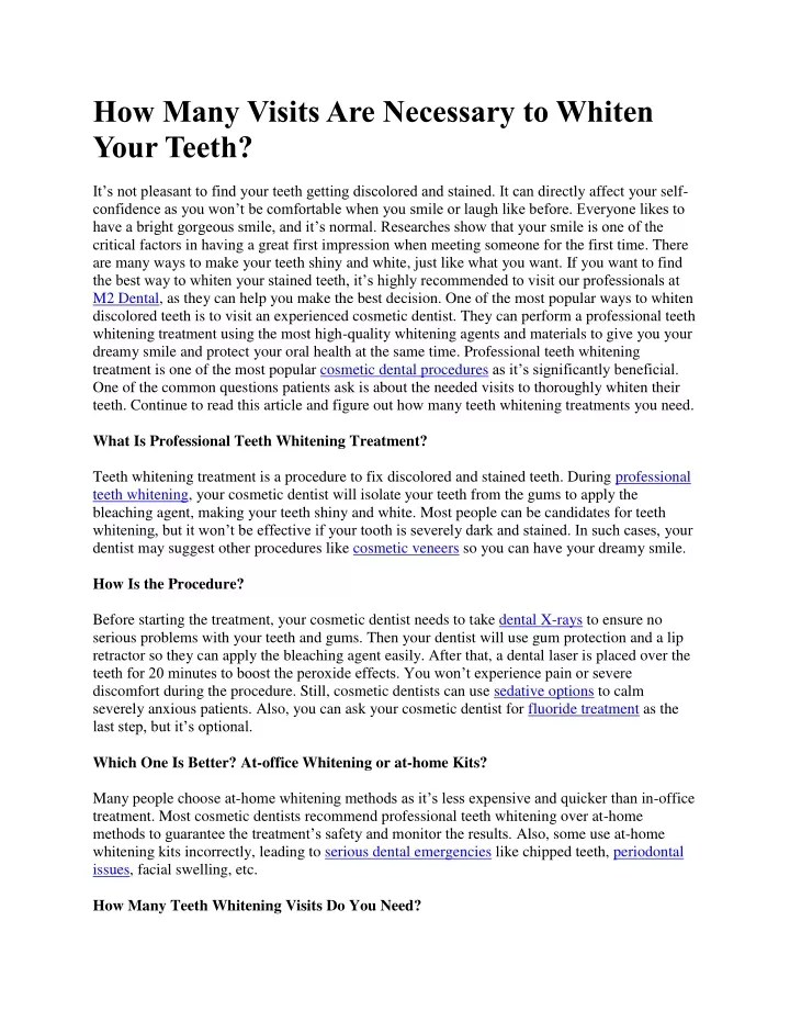 how many visits are necessary to whiten your teeth