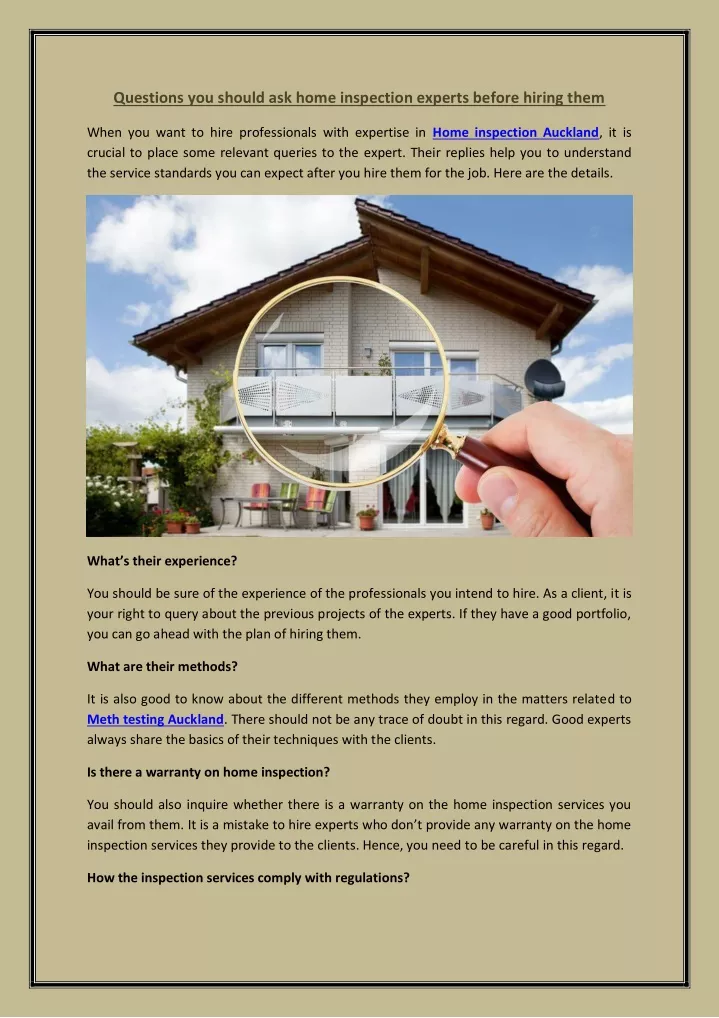 questions you should ask home inspection experts