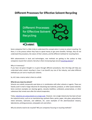 Different Processes for Effective Solvent Recycling