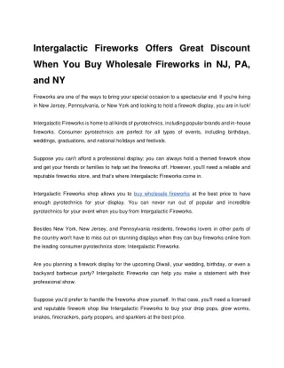 Intergalactic Fireworks Offers Great Discount When You Buy Wholesale Fireworks i