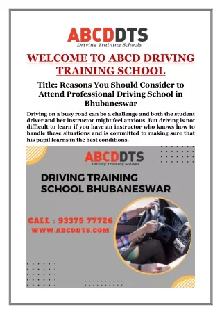 Reasons You Should Consider to Attend Professional Driving School in Bhubaneswar