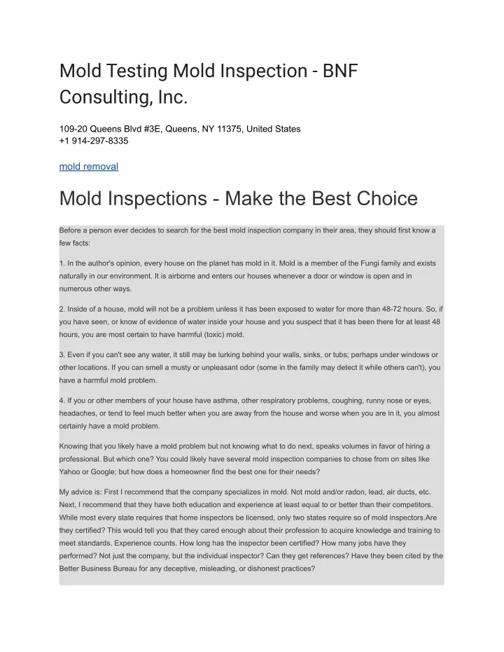 mold testing mold inspection bnf consulting inc