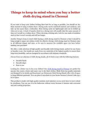 Things to keep in mind when you buy a better cloth drying stand in Chennai