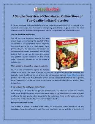 A Simple Overview of Choosing an Online Store of Top-Quality Indian Groceries