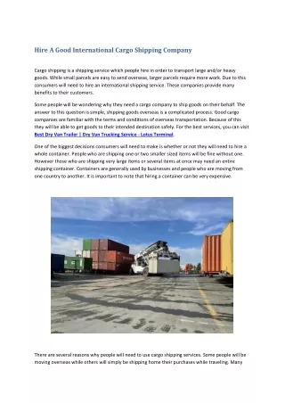 Hire A Good International Cargo Shipping Company
