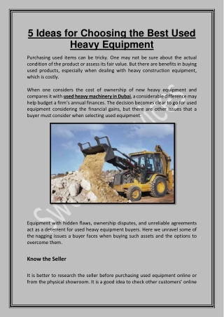 5 Ideas for Choosing the Best Used Heavy Equipment