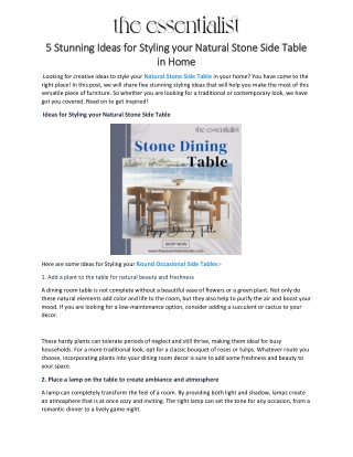 5 Stunning Ideas for Styling your Natural Stone Side Table in Home
