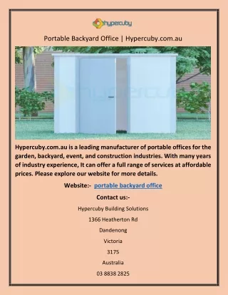 Portable Backyard Office | Hypercuby.com.au