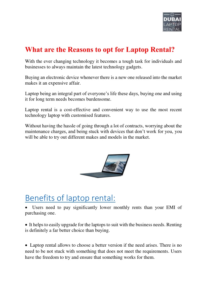 what are the reasons to opt for laptop rental