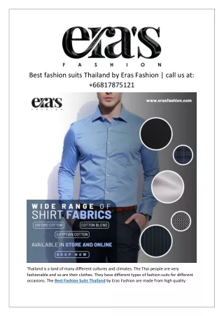 Best fashion suits Thailand by Eras Fashion | call us at:  66817875121