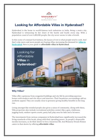 Looking for Affordable Villas in Hyderabad