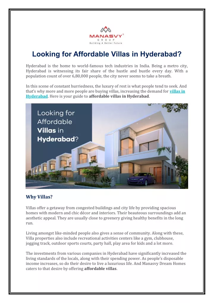 looking for affordable villas in hyderabad