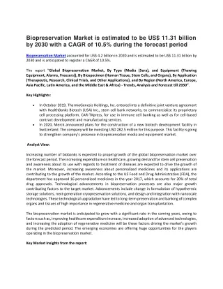 biopreservation market is estimated