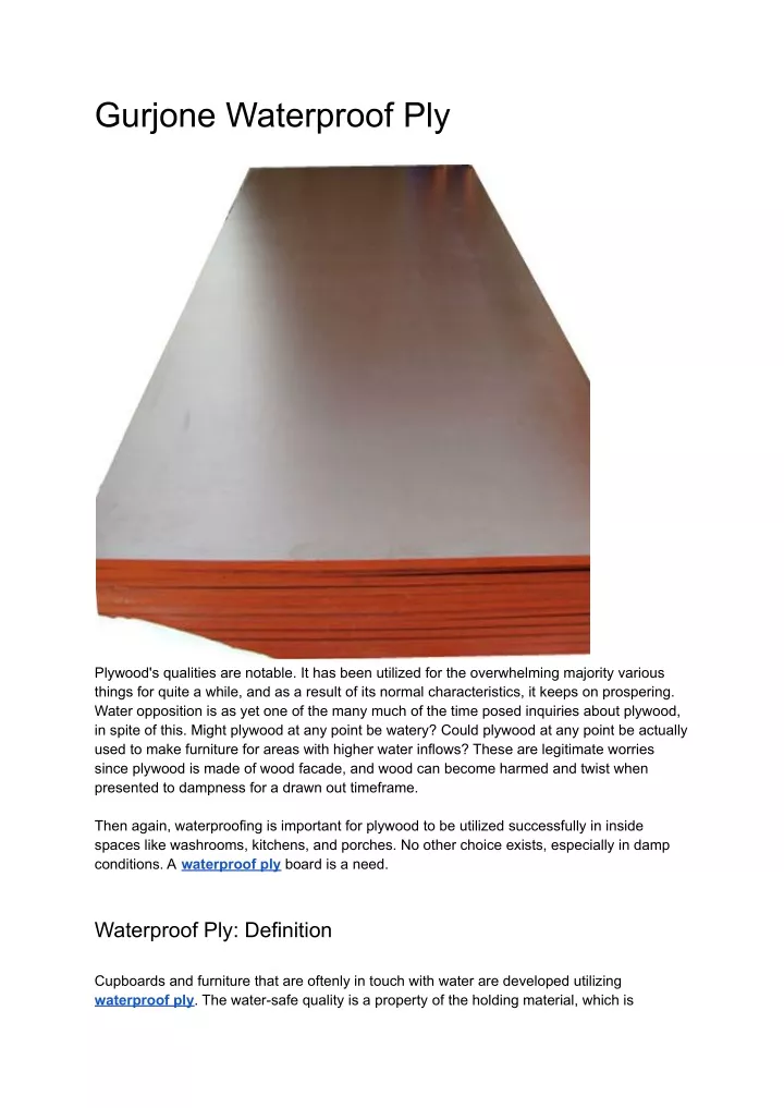PPT - Gurjone _ Waterproof Ply PowerPoint Presentation, free download ...