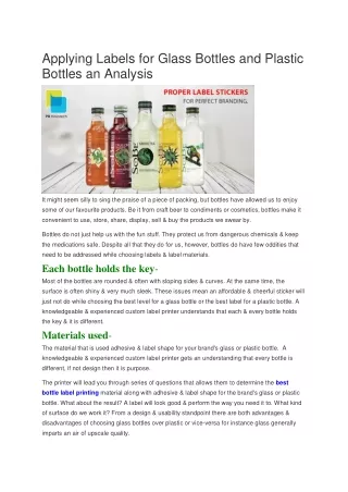 applying labels for glass bottles and plastic